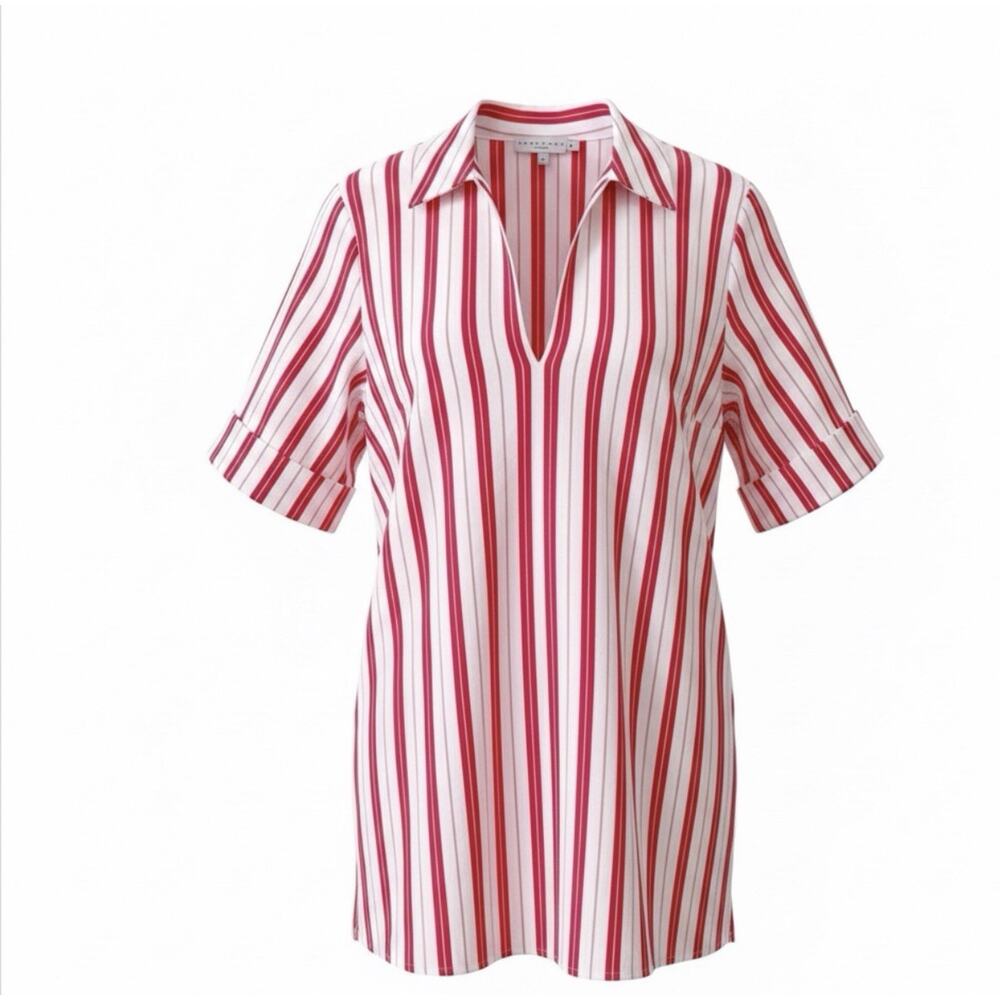 Anthropologie Harshman Los Angeles Red White Striped Tunic Blouse L NWT- 100 %